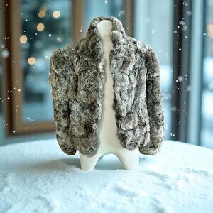 Vintage 70s Gray Dyed Genuine Rabbit Fur Jacket Made in Hong Kong